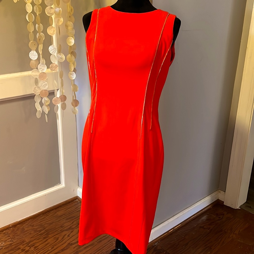 Calvin Klein red zipper dress